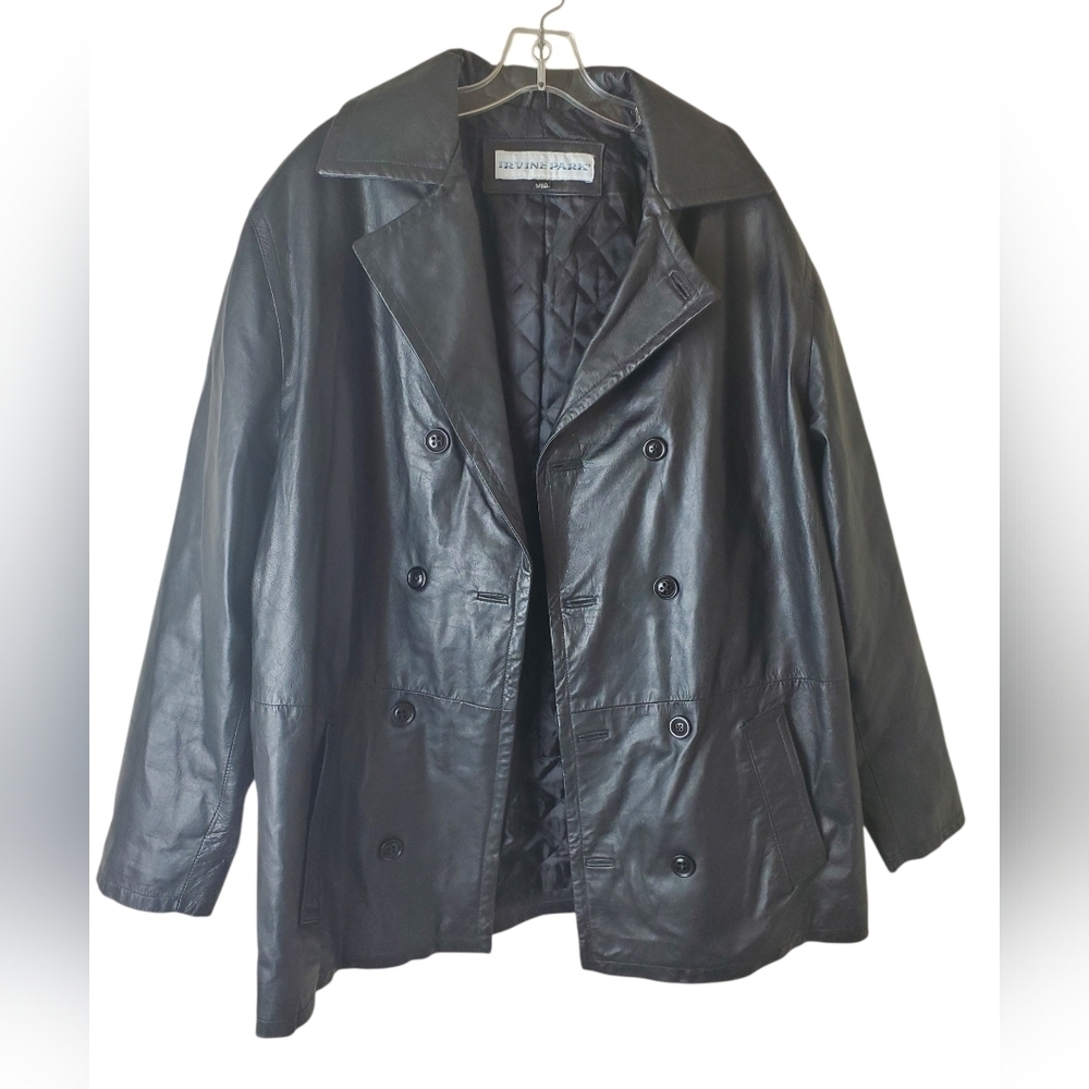 Irvine Park Size M 100% Polyester Women's Black Double-Breasted Leather Jacket - Picture 3 of 7